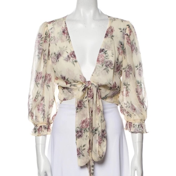 **SOLD** 🌸 LoveShackFancy 🌸 Domino Silk Wrap Top XS - Picture 14 of 16